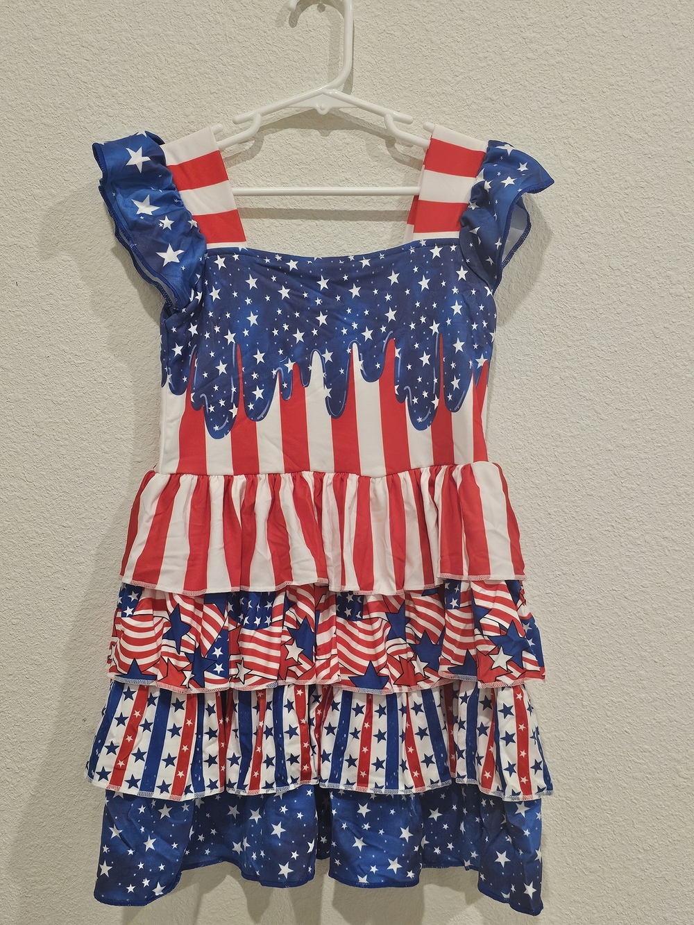 Girls' Patriotic Red, White & Blue Star Ruffle Dress
